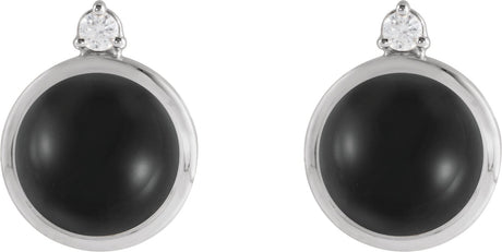 Platinum Round Natural Black Onyx & Natural Diamond Cabochon Bezel-Set Earrings - view 2