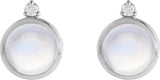 Platinum Round Natural Rainbow Moonstone & Natural Diamond Cabochon Bezel-Set Earrings – 6-8mm Stones - view 2