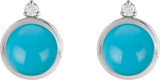 Platinum Round Natural Turquoise & Natural Diamond Cabochon Bezel-Set Earrings - view 2