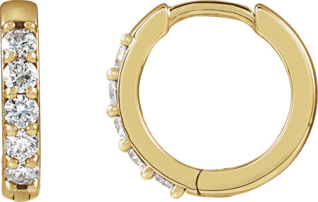 14K Gold Round Lab-Grown Diamond Accented Huggie Earrings – 2mm Stones - Yellow Gold