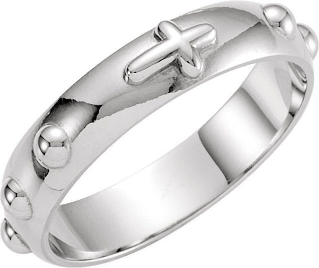 Men's 14K Gold Rosary Ring – 5mm - White Gold