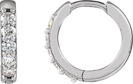 14K Gold Round Natural Diamond Accented Huggie Earrings – 1.3-2mm Stones - White Gold