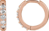 14K Gold Round Natural Diamond Accented Huggie Earrings – 1.3-2mm Stones - Rose Gold