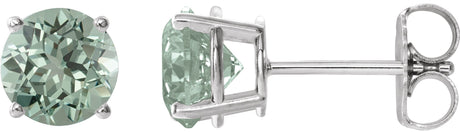 14K Gold Lab-Grown Green Sapphire Round 4-Prong Lightweight Stud Earrings - White Gold