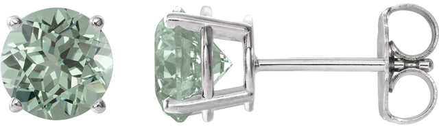Platinum Lab-Grown Green Sapphire Round 4-Prong Lightweight Stud Earrings – 8mm Stones