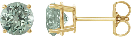 14K Gold Lab-Grown Green Sapphire Round 4-Prong Lightweight Stud Earrings - Yellow Gold