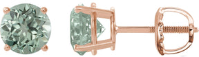 14K Gold Lab-Grown Green Sapphire Round 4-Prong Lightweight Stud Earrings – 8mm Stones - Rose Gold