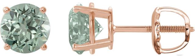 14K Gold Lab-Grown Green Sapphire Round 4-Prong Lightweight Stud Earrings – 8mm Stones - Rose Gold