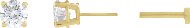 14K Gold Lab-Grown Diamond Round 4-Prong Lightweight Stud Earrings - Yellow Gold