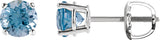 14K Gold Natural Aquamarine Round 4-Prong Lightweight Stud Earrings - White Gold