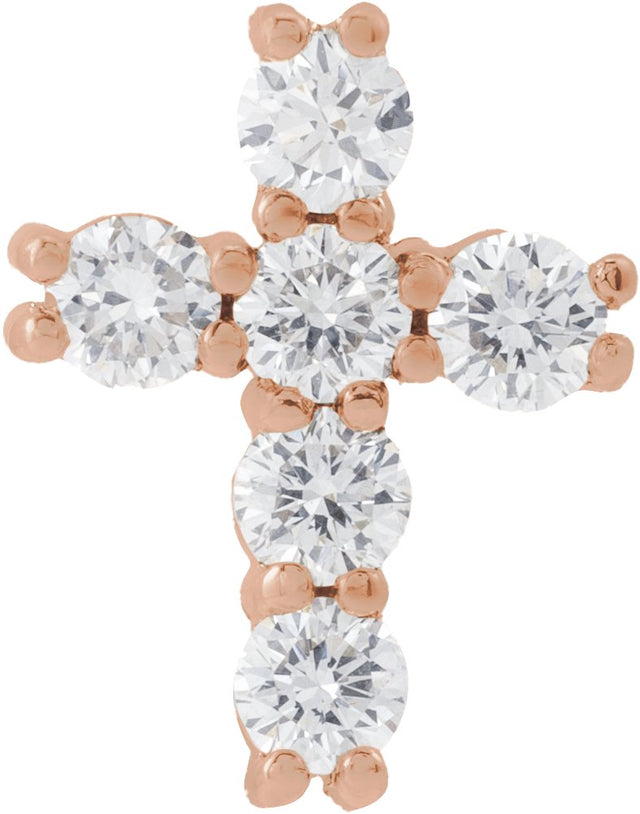 14K Gold Round Lab-Grown Diamond Cross Necklace or Pendant – up to 9/10 CTW - Rose Gold
