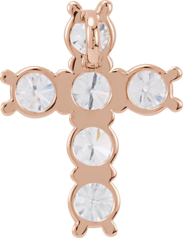 14K Gold Round Natural Diamond Cross Necklace or Pendant – up to 1 3/8 CTW - Rose Gold - view 2