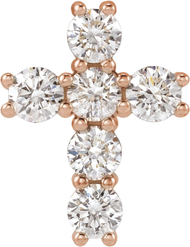 14K Gold Round Lab-Grown Diamond Cross Necklace or Pendant – up to 9/10 CTW - Rose Gold