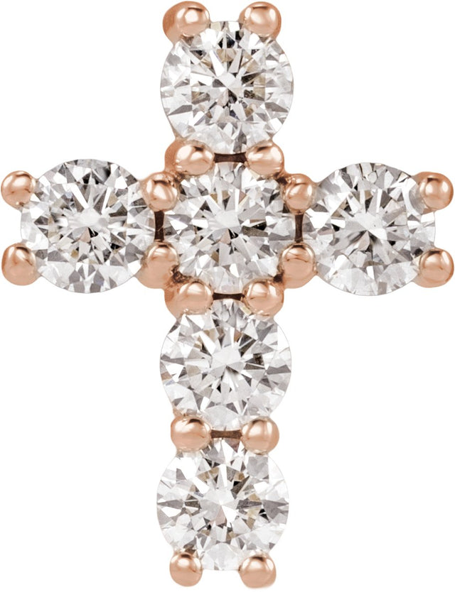 14K Gold Round Lab-Grown Diamond Cross Necklace or Pendant – up to 9/10 CTW - Rose Gold