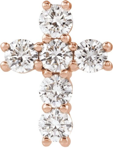 14K Gold Round Lab-Grown Diamond Cross Necklace or Pendant – up to 9/10 CTW - Rose Gold