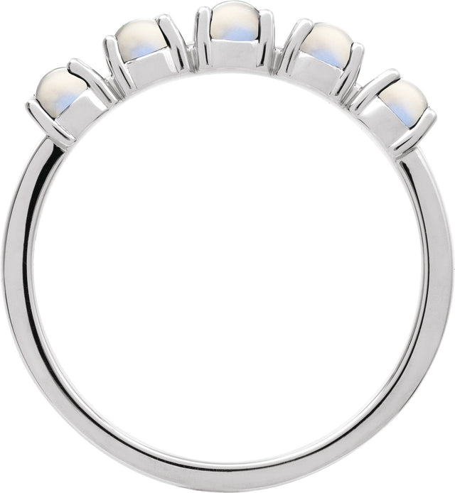 14K Gold Natural Rainbow Moonstone Cabochon Stackable Ring - White Gold - view 2