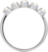 Platinum Natural Rainbow Moonstone Cabochon Stackable Ring - view 2