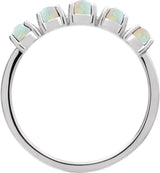 Platinum Natural White Opal Cabochon Stackable Ring - view 2