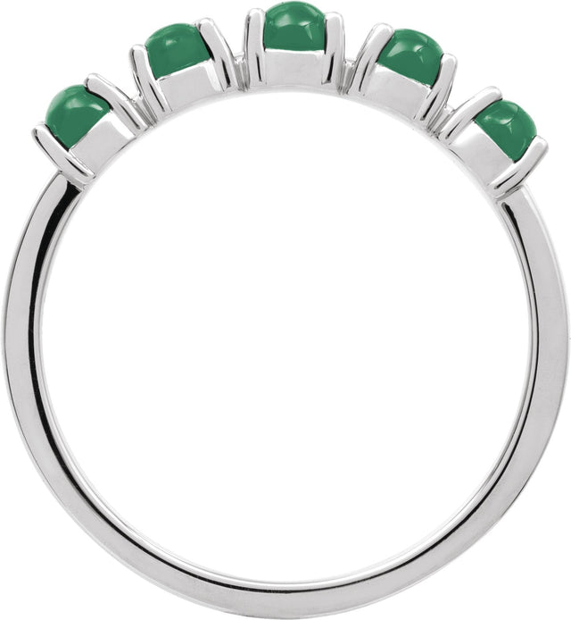 14K Gold Natural Emerald Cabochon Stackable Ring - White Gold - view 2