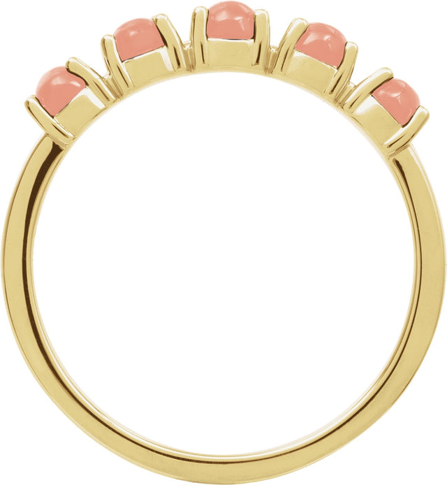 14K Gold Natural Pink Coral Cabochon Stackable Ring - Yellow Gold - view 2