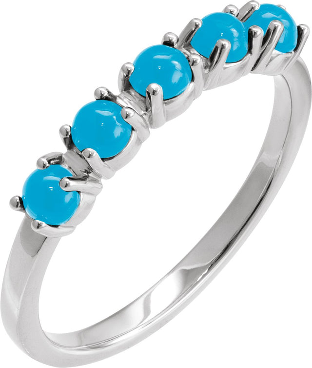 14K Gold Natural Turquoise Cabochon Stackable Ring - White Gold