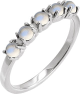 Platinum Natural Rainbow Moonstone Cabochon Stackable Ring