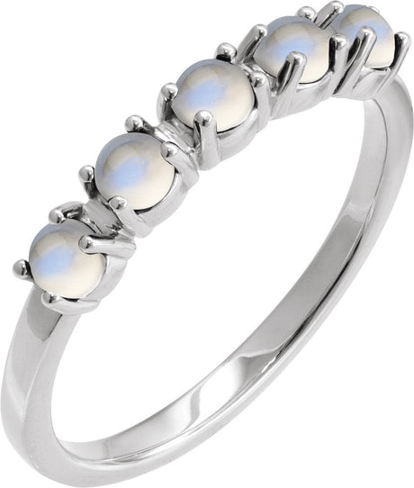 14K Gold Natural Rainbow Moonstone Cabochon Stackable Ring - White Gold
