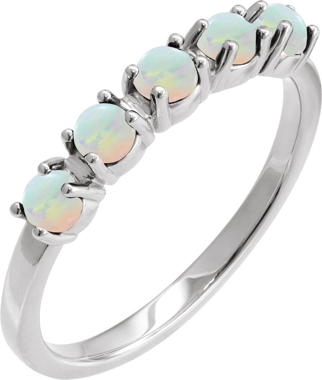 Platinum Natural White Opal Cabochon Stackable Ring