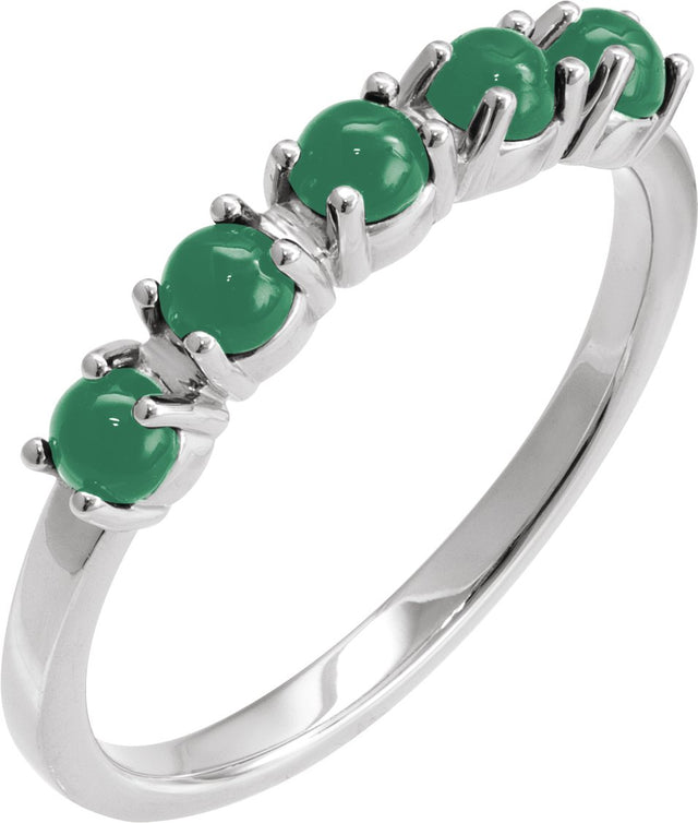 14K Gold Natural Emerald Cabochon Stackable Ring - White Gold