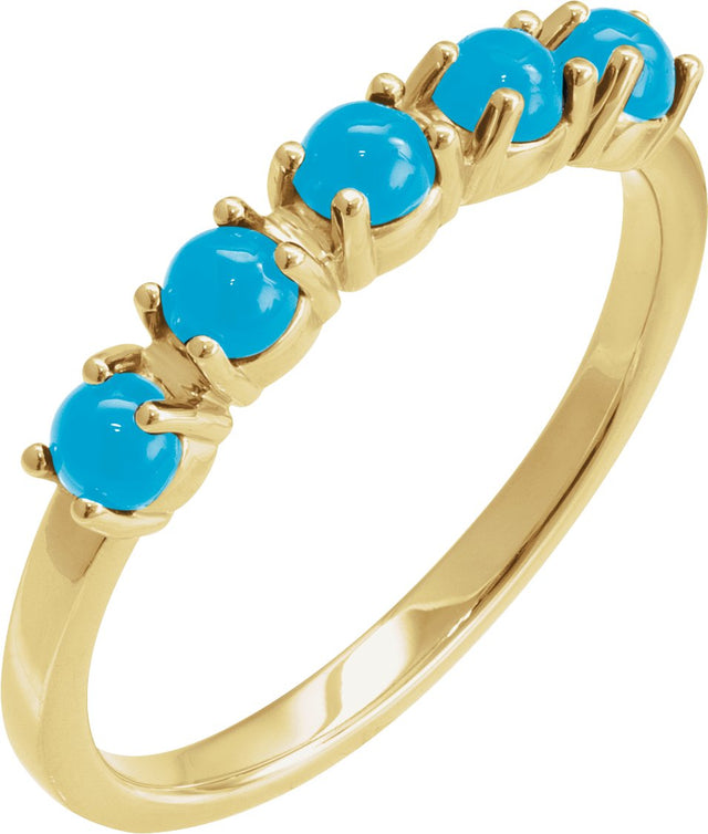 14K Gold Natural Turquoise Cabochon Stackable Ring - Yellow Gold