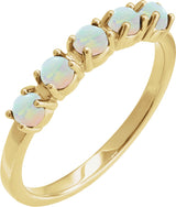 14K Gold Natural White Opal Cabochon Stackable Ring - Yellow Gold