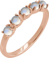 14K Gold Natural Rainbow Moonstone Cabochon Stackable Ring - Rose Gold
