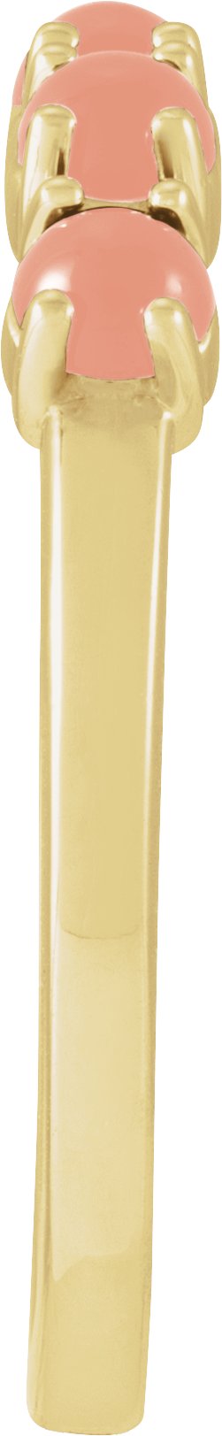 14K Gold Natural Pink Coral Cabochon Stackable Ring - Yellow Gold - view 3