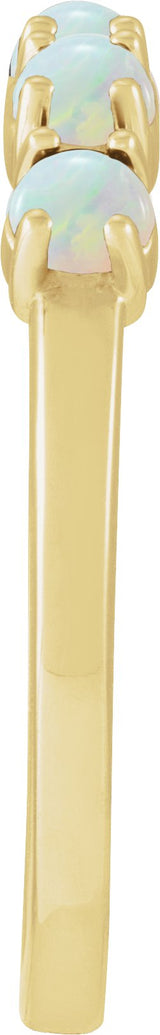 14K Gold Natural White Opal Cabochon Stackable Ring - Yellow Gold - view 3