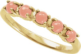 14K Gold Natural Pink Coral Cabochon Stackable Ring - Yellow Gold - view 4