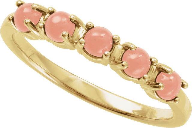 14K Gold Natural Pink Coral Cabochon Stackable Ring - Yellow Gold - view 4