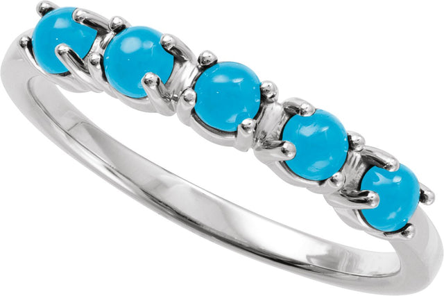 14K Gold Natural Turquoise Cabochon Stackable Ring - White Gold - view 4