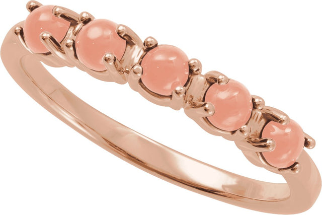 14K Gold Natural Pink Coral Cabochon Stackable Ring - Rose Gold - view 4