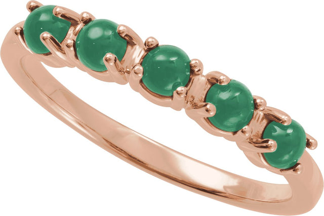 14K Gold Natural Emerald Cabochon Stackable Ring - Rose Gold - view 4