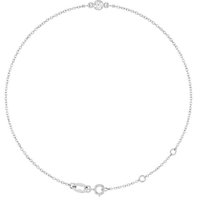 Platinum Round Natural White Sapphire Bezel-Set Link Bracelet
