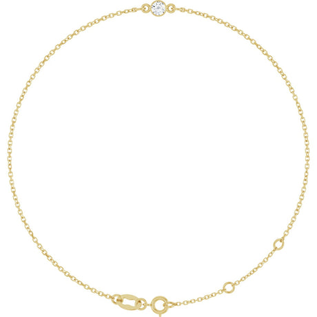 14K Gold Round Natural White Sapphire Bezel-Set Link Bracelet - Yellow Gold