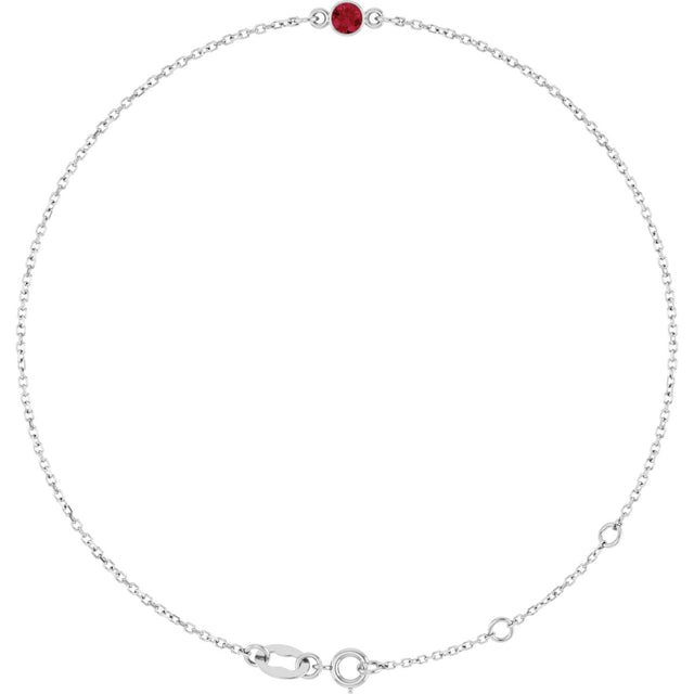 Platinum Round Lab-Grown Ruby Bezel-Set Link Bracelet