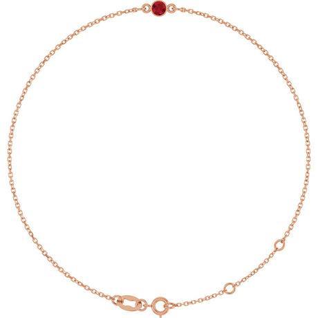 14K Gold Round Natural Ruby Bezel-Set Link Bracelet - Rose Gold