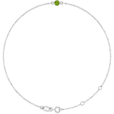 Platinum Round Natural Peridot Bezel-Set Link Bracelet
