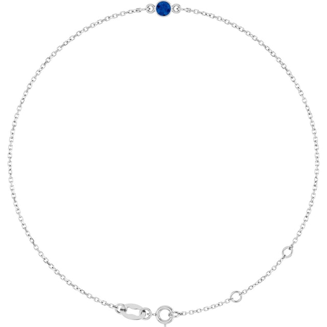 14K Gold Round Lab-Grown Blue Sapphire Bezel-Set Link Bracelet - White Gold