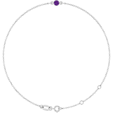 Platinum Round Natural Amethyst Bezel-Set Link Bracelet
