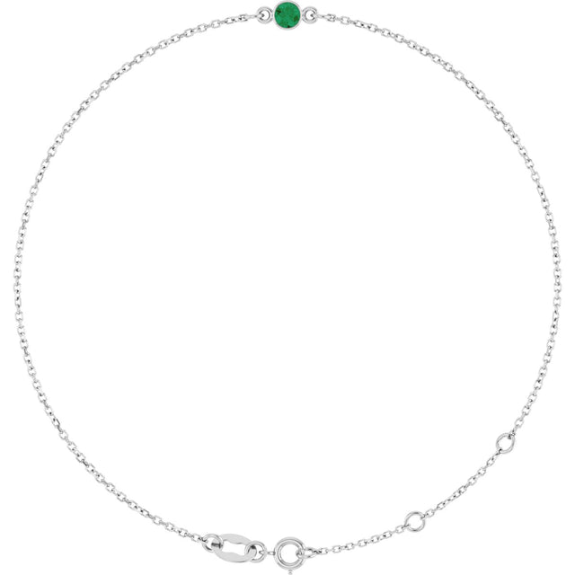 Platinum Round Lab-Grown Emerald Bezel-Set Link Bracelet