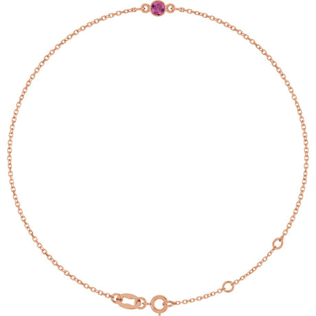 14K Gold Round Natural Pink Tourmaline Bezel-Set Link Bracelet - Rose Gold