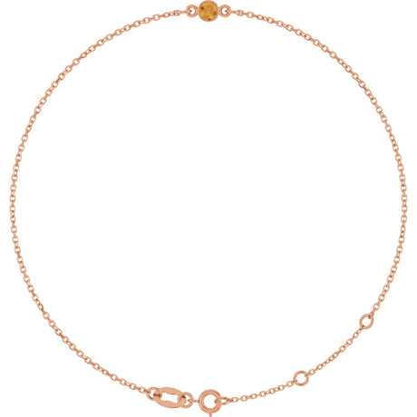 14K Gold Round Natural Citrine Bezel-Set Link Bracelet - Rose Gold