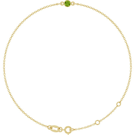 14K Gold Round Natural Peridot Bezel-Set Link Bracelet - Yellow Gold